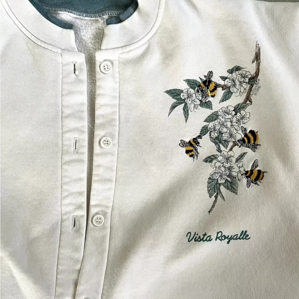 VTG 1990s XL Sweatshirt Bees/Floral Button-Down, GrandmaCore Cottage Embroidered